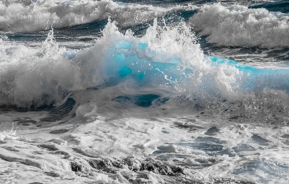 Картинка волны, пейзаж, океан, waves, ocean, landscape, брызги воды, power of nature