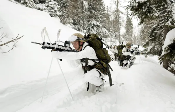 Зима, снег, оружие, армия, солдат