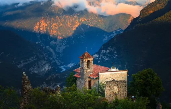 Картинка горы, Франция, церковь, панорама, France, Прованс-Альпы-Лазурный берег, Provence-Alpes-Côte d'Azur, Приморские Альпы