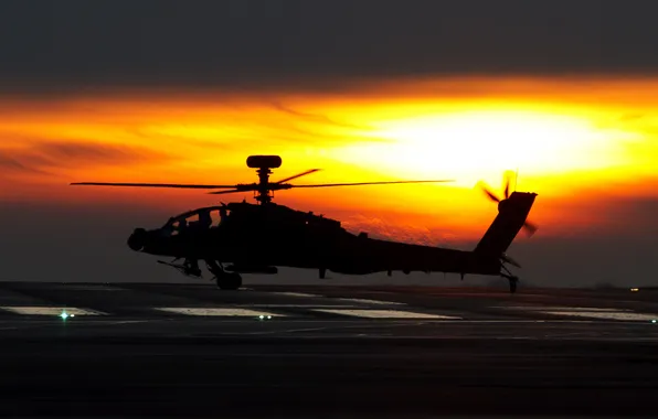 Картинка небо, солнце, вертолёт, боевой, Apache, AH-64D, основной