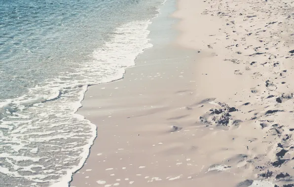 Песок, пляж, следы, природа, прилив