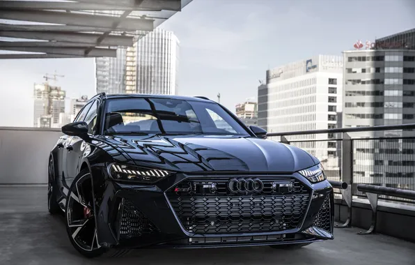 Car, city, black cars, Poland, vehicle, Audi RS6, parking lot, station wagon