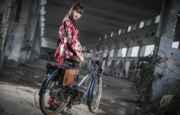 Девушка, велосипед, азиатка