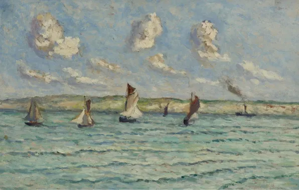 Картина, морской пейзаж, 1929, Максимильен Люс, Maximilien Luce, Онфлер. Парусники и Буксиры