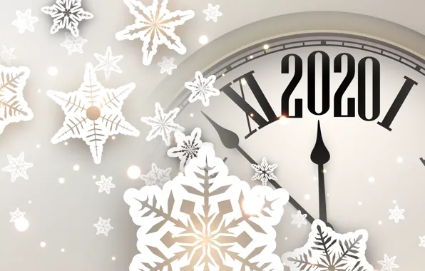 Зима, снежинки, праздник, часы, Новый год, Christmas, New Year, 2020