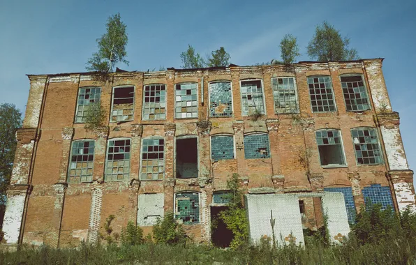 Осень, небо, трава, облака, деревья, здания, Россия, архитектура