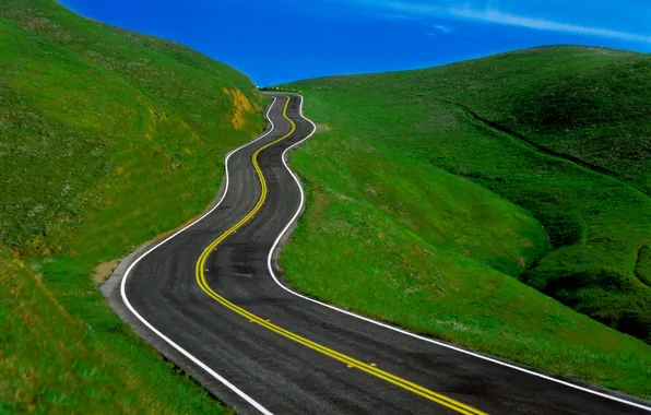 Картинка USA, grass, road, sky, California, highway, Rear, Mount Tamalpais