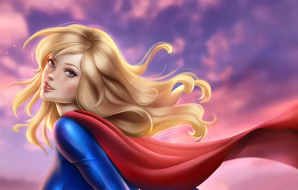 Картинка девушка, волосы, плащ, Marvel, Supergirl, Марвел