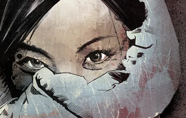 Girl, eyes, urban art, paint, russ mills