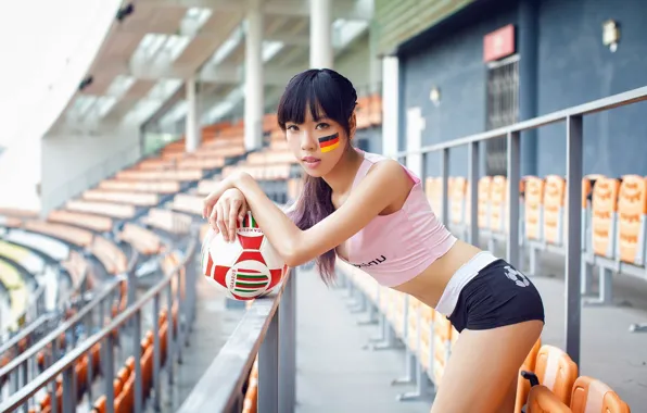 Картинка мяч, форма, азиатка, спортсменка, волейбол, stadium, стадион, милая девушка