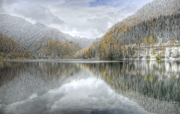 Картинка зима, горы, озеро, Абхазия, Рица