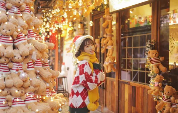 Beautiful, Christmas, Asian, Model, Woman, Pretty, Japanese, Scarf