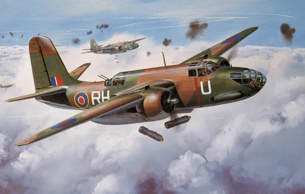 Картинка рисунок, штурмовик, бомбы, Douglas A-20 Havoc, лёгкий бомбардировщик, ДБ-7 Бо́стон