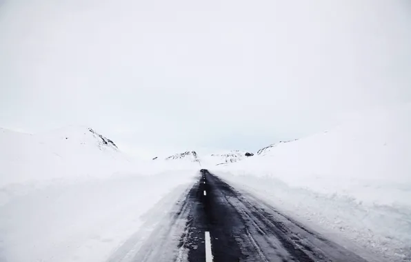 Зима, дорога, снег, туман