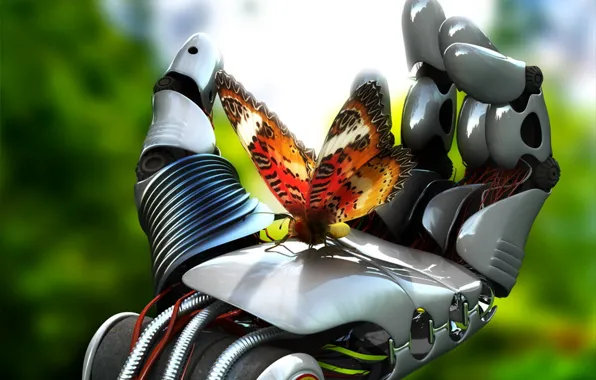 Картинка бабочка, механизм, робот, рука