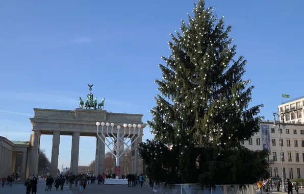 Картинка праздник, ель, Германия, Берлин, Бранденбургские ворота