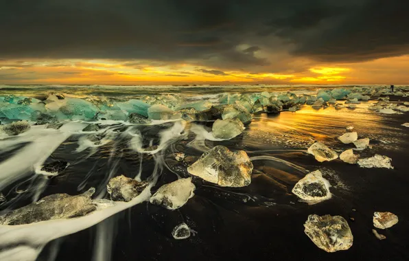 Картинка пляж, свет, лёд, фотограф, Исландия
