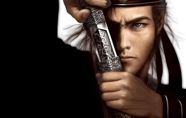 Картинка взгляд, меч, воин, самурай, мужчина, клинок