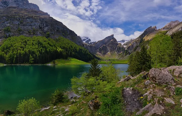 Картинка горы, озеро, Швейцария, Альпы, Switzerland, Alps, Зеальпзе, Seealpsee