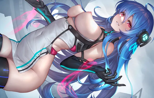 Girl, sexy, thighhighs, erect nipples, long hair, dress, nipples, boobs