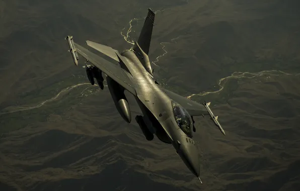 Картинка истребитель, полёт, Fighting Falcon, F-16C