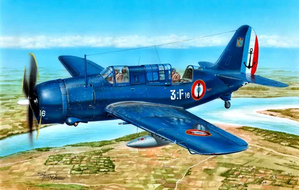 Картинка Палубный, пикирующий бомбардировщик, ВМС Франции, Helldiver, SB2C-5