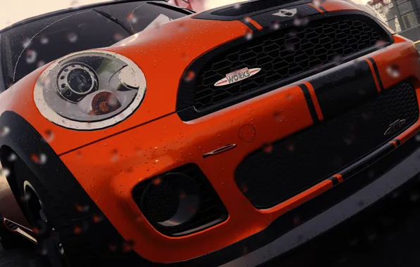 Car, game, Mini cooper, john cooper works, the crew, laranja, chuva