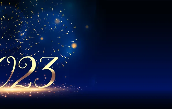 Салют, цифры, Новый год, баннер, фейерверк, синий фон, дата, 2023