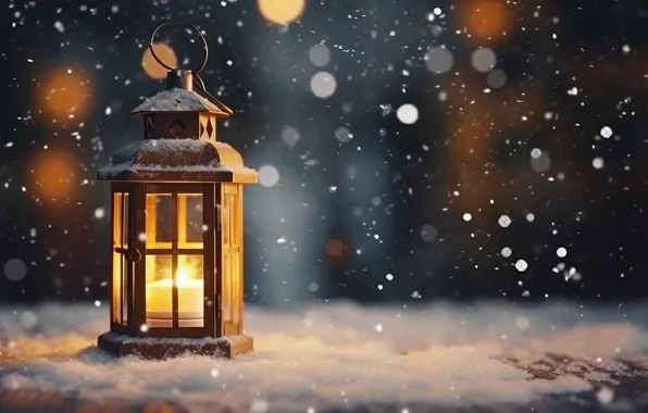 Зима, свет, снег, огонь, свеча, Рождество, фонарик, фонарь