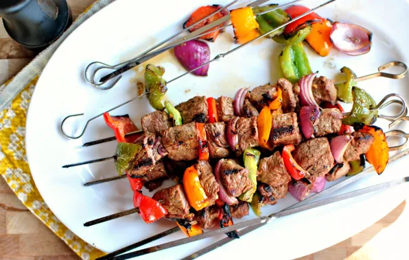 Мясо, перец, овощи, шашлык