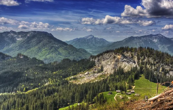 Картинка лес, небо, пейзаж, горы, природа, HDR, Австрия, Goisern