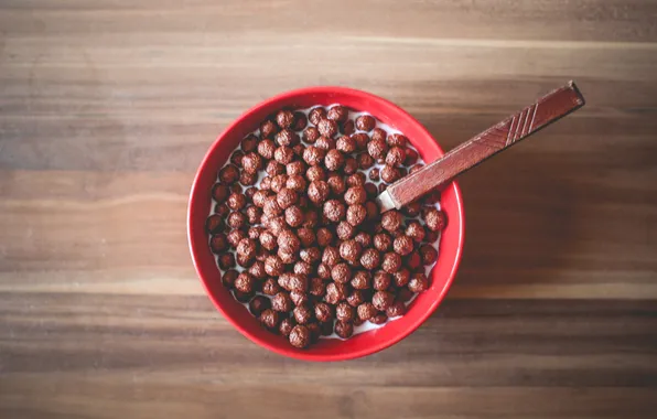 Spoon, milk, table, bowl, cerial