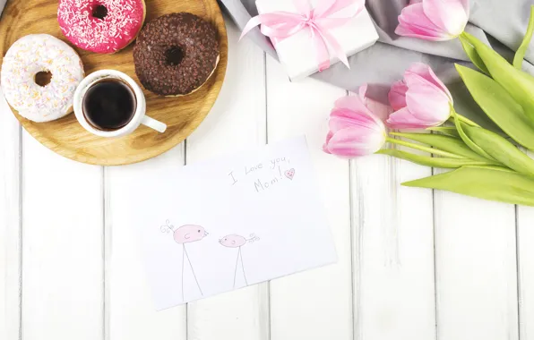 Картинка праздник, Love, тюльпаны, flowers, Family, поздравление, открытка, coffee