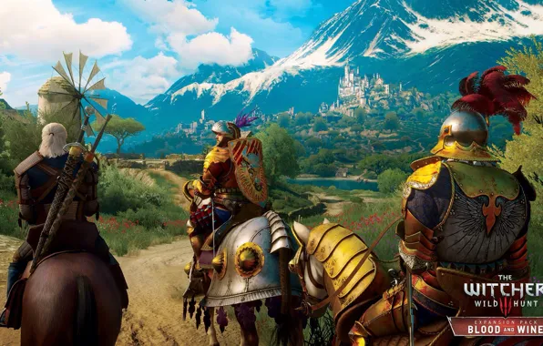 Картинка пейзаж, горы, красота, доспехи, рыцари, DLC, The Witcher 3: Wild Hunt, Blood and Wine