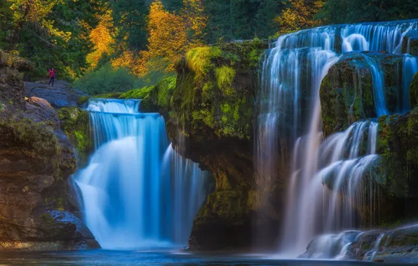 Осень, лес, природа, скалы, водопад, поток, фотограф, каскад