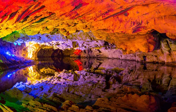Картинка China, Reflections, Qiliang Cave