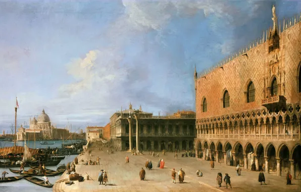 Картинка картина, городской пейзаж, Каналетто, Моло у Дворца Дожей в Венеции, Giovanni Antonio Canal
