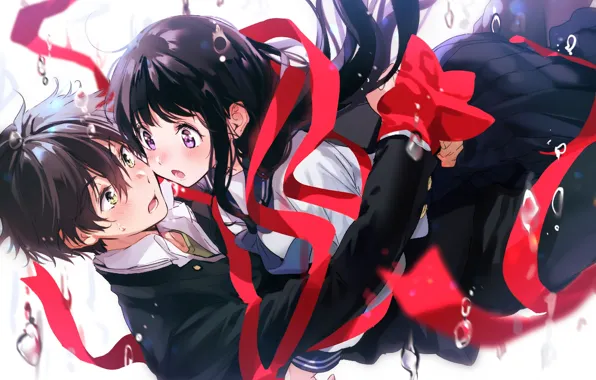 Девушка, аниме, лента, парень, двое, Hyouka