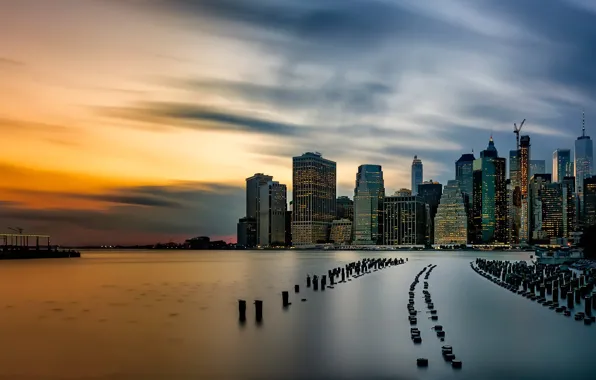Картинка sunset, Manhattan, old pier, Brooklyn