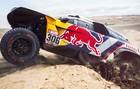 Песок, Авто, Спорт, Машина, Гонка, Peugeot, Red Bull, Rally