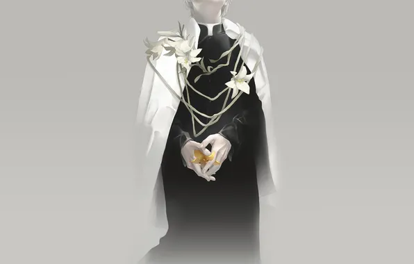 Картинка лилии, арт, священник, белые цветы, желтая лилия