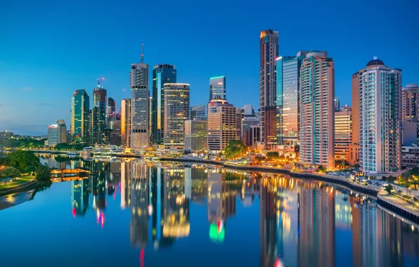 Отражение, река, здания, дома, Австралия, набережная, небоскрёбы, Australia
