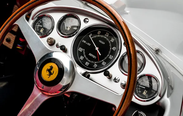 Спидометр, Ferrari, Classic, Руль, 1957, Classic car, Sports car, Ferrari 625 TRC