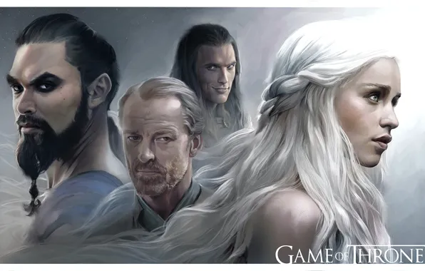 Картинка Game of Thrones, Emilia Clarke, Daenerys Targaryen, TV Series, Khal Drogo, Jason Momoa, hbo, Jorah …