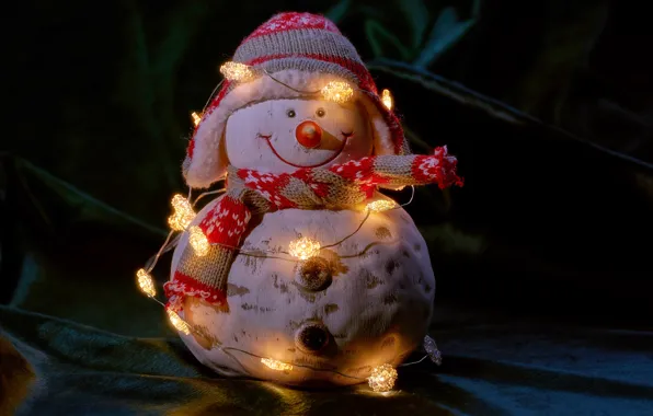 Рождество, освещение, снеговик, гирлянда