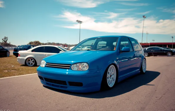 Синий, volkswagen, гольф, golf, tuning, передок, фольксваген, gti
