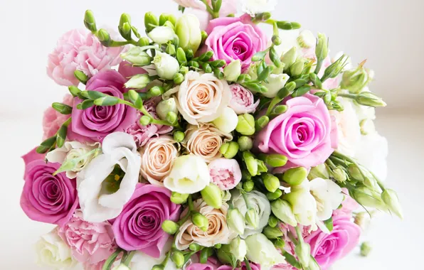 Букет, white, pink, flowers, roses, свадебный, wedding bouquet