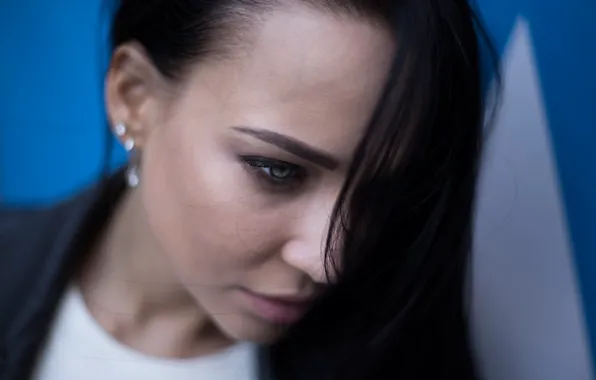Крупный план, лицо, макияж, брюнетка, прическа, красотка, боке, Angelina Petrova