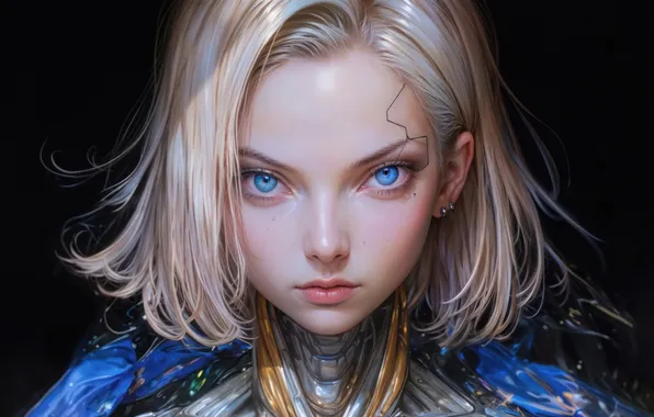 Girl, Anime, Blonde, Black Background, Cyberpunk, Anime Girl, AI Art, Cyberpunk Girl