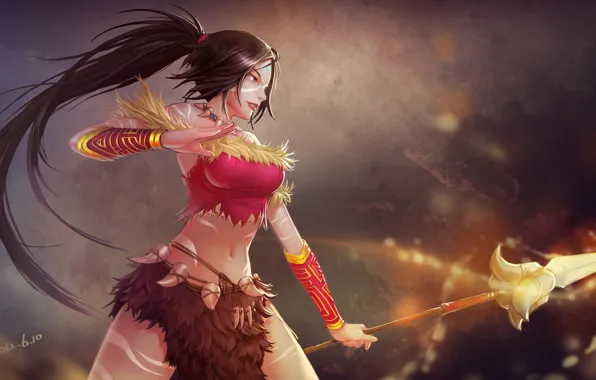 Девушка, фон, арт, копье, league of legends, nidalee, zxbvincent, namiko